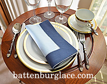 Multicolor Hemstitch Napkins. Baby Blue with Navy Blue border. - Click Image to Close